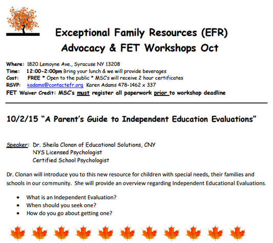 Exceptional Family Resources Workshop Event
